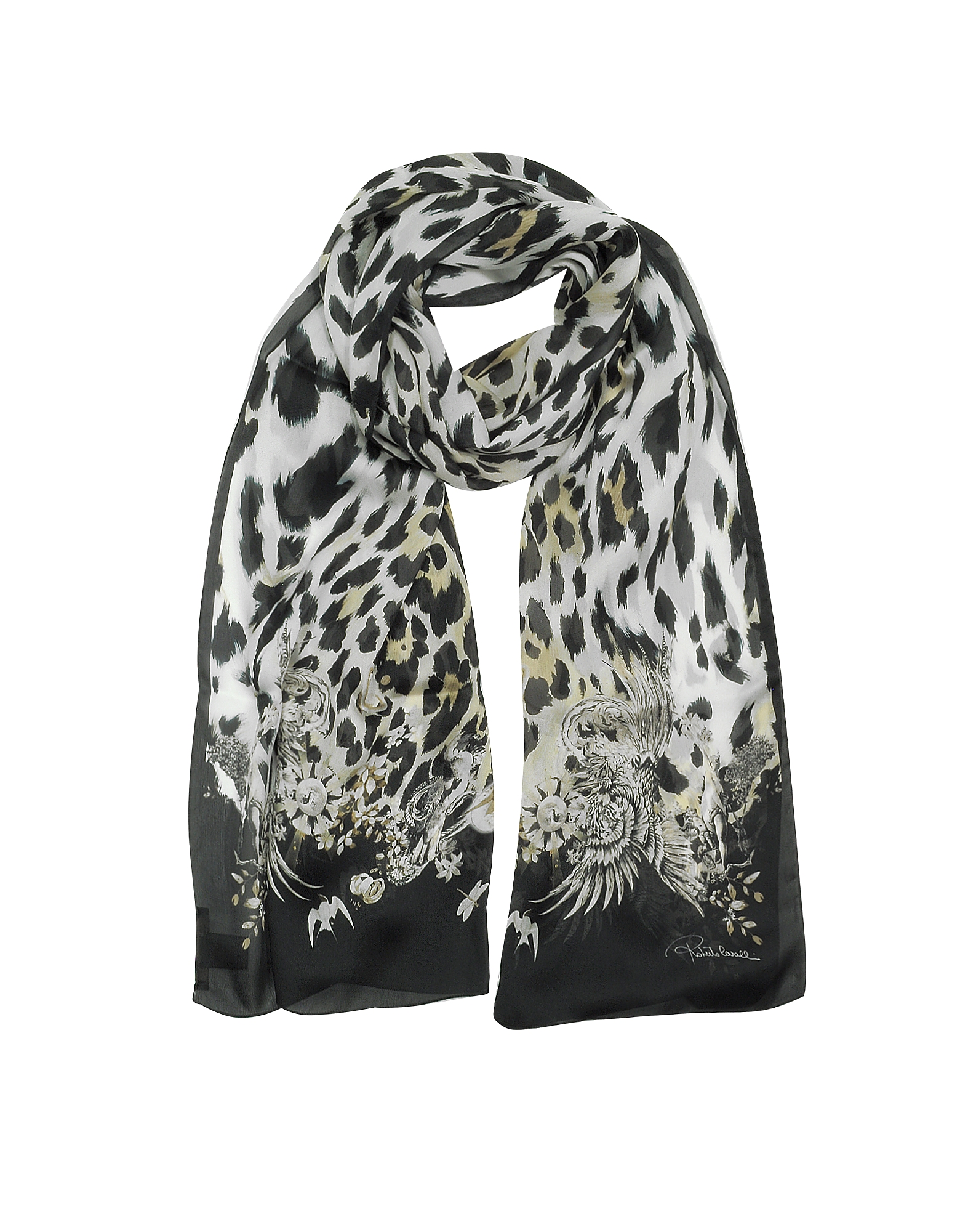 

Natural Black Pattern and Leopard Print Silk Stole