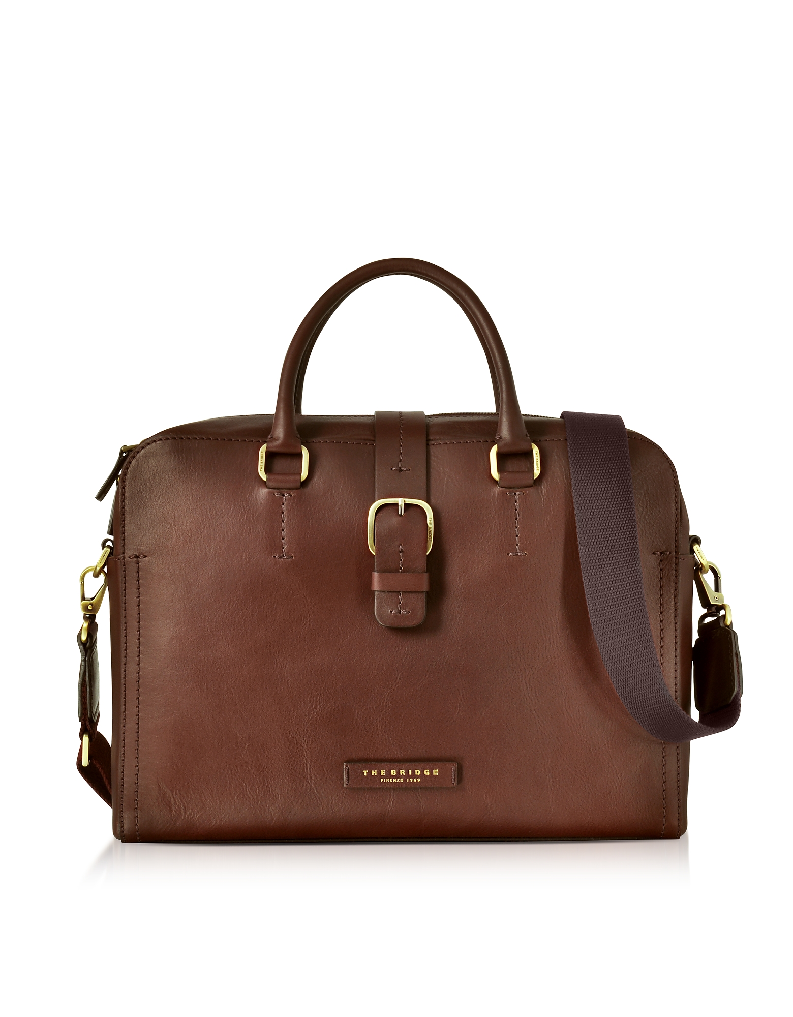 

Dark Brown Leather Double Handle Briefcase w/Detachable Shoulder Strap