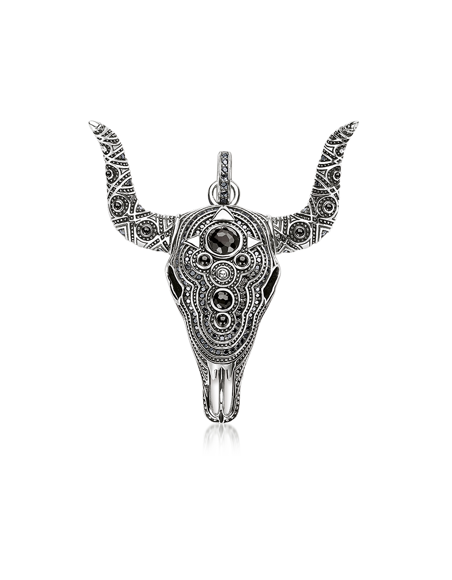 

Blackened Sterling Silver Buffalo Pendant w/Black Zirconia and Onyx
