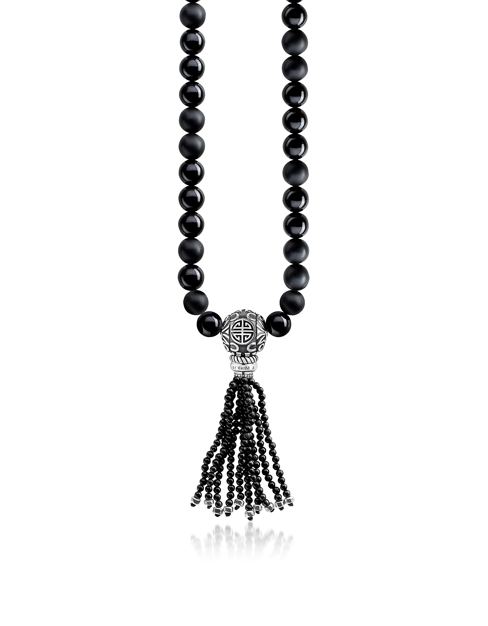 

Power Necklace Black Sterling Silver Men's Long Necklace w/Obsidian Matt & Polished Beads and Tassel