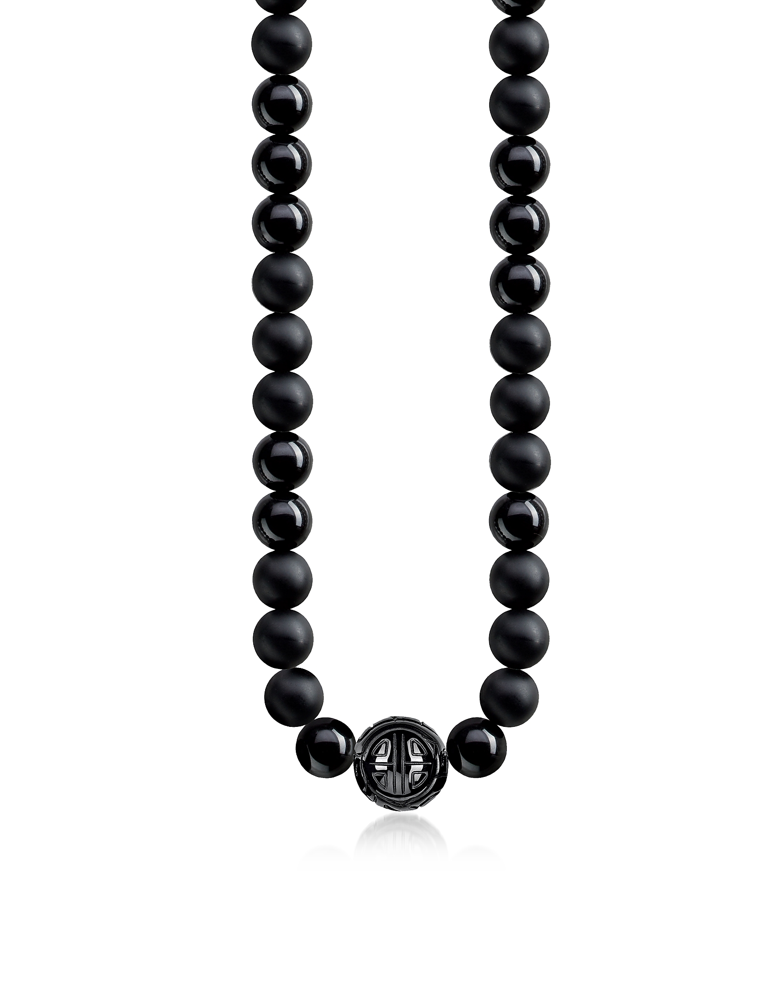 

Power Blackened Sterling Silver Men's Necklace w/Obsidian Matt and Polished Beads, Black
