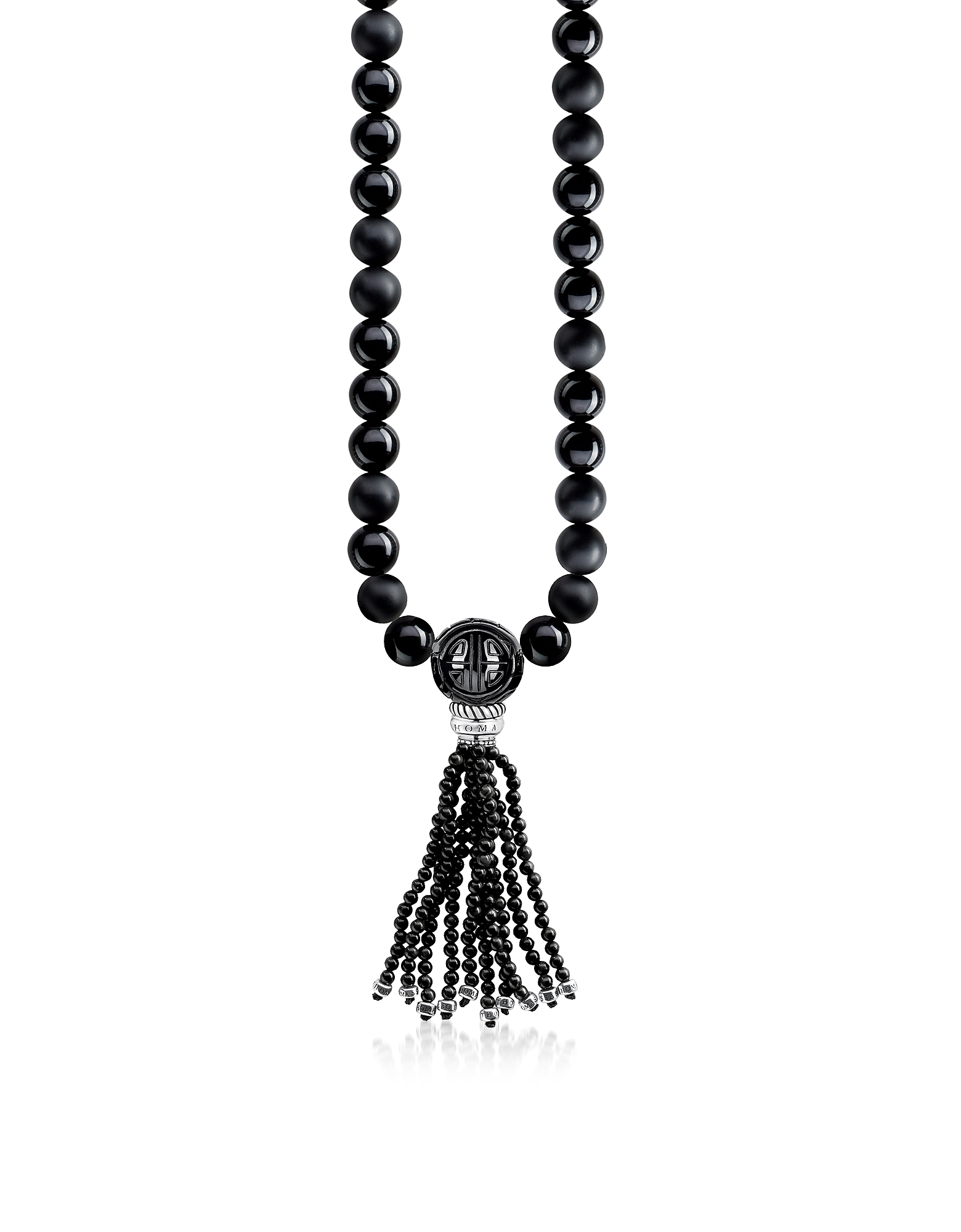 

Power Blackened Sterling Silver Men's Necklace w/Obsidian Matt and Polished Tassel, Black