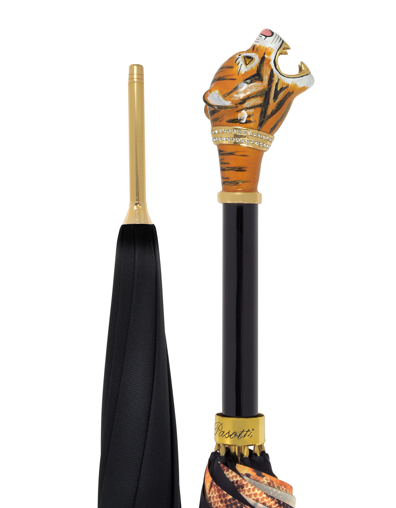 

Black/Animal Print Women's Umbrella w/Siberian Tiger Handle