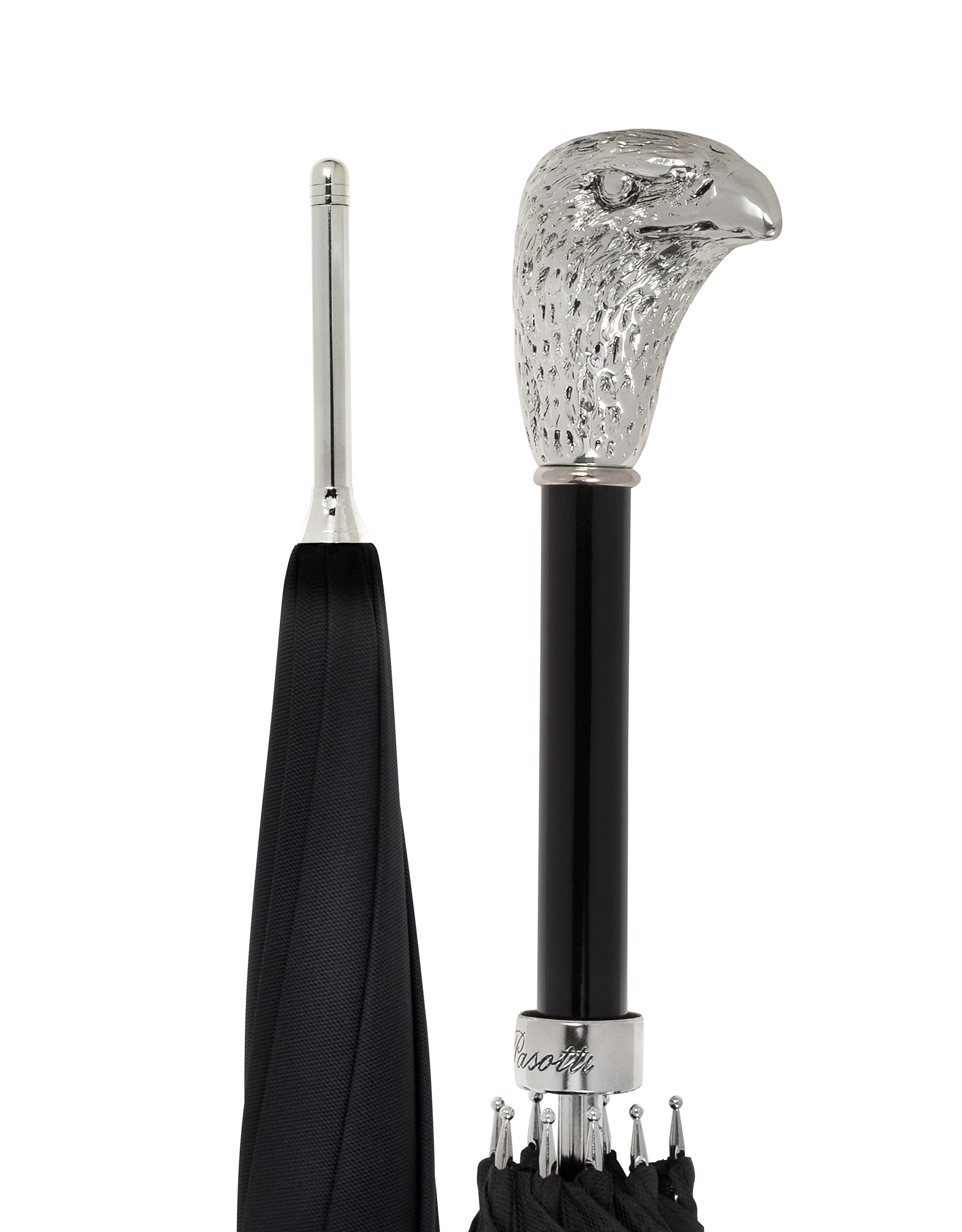 

Black Unisex Umbrella w/Silvertone Eagle Handle