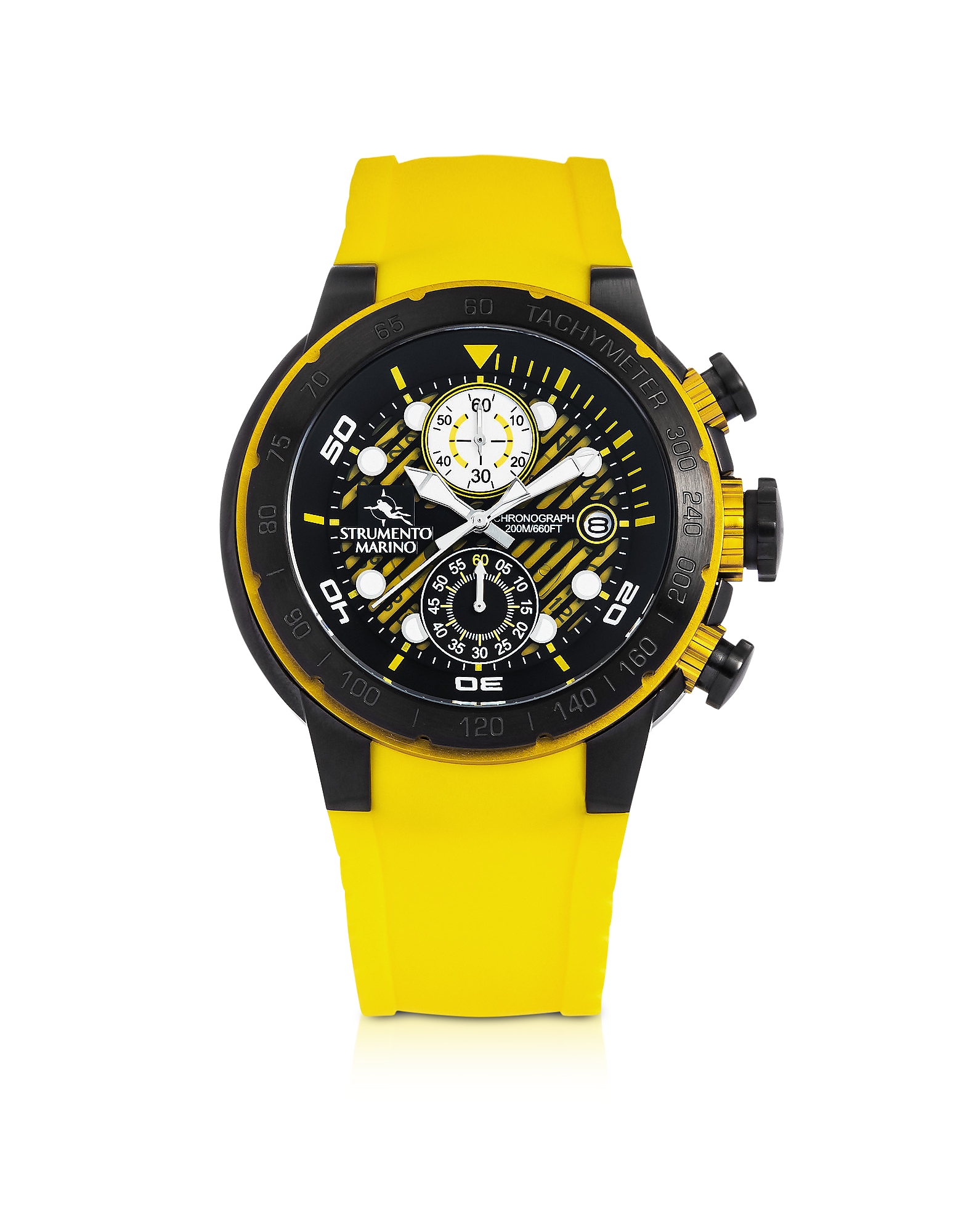 

Saint-Tropez Black Stainless Steel Men's Chronograph Watch w/Yellow Silicone Band