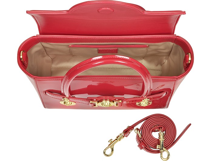 Versace Small Signature Eros Red Patent Leather Handbag at FORZIERI