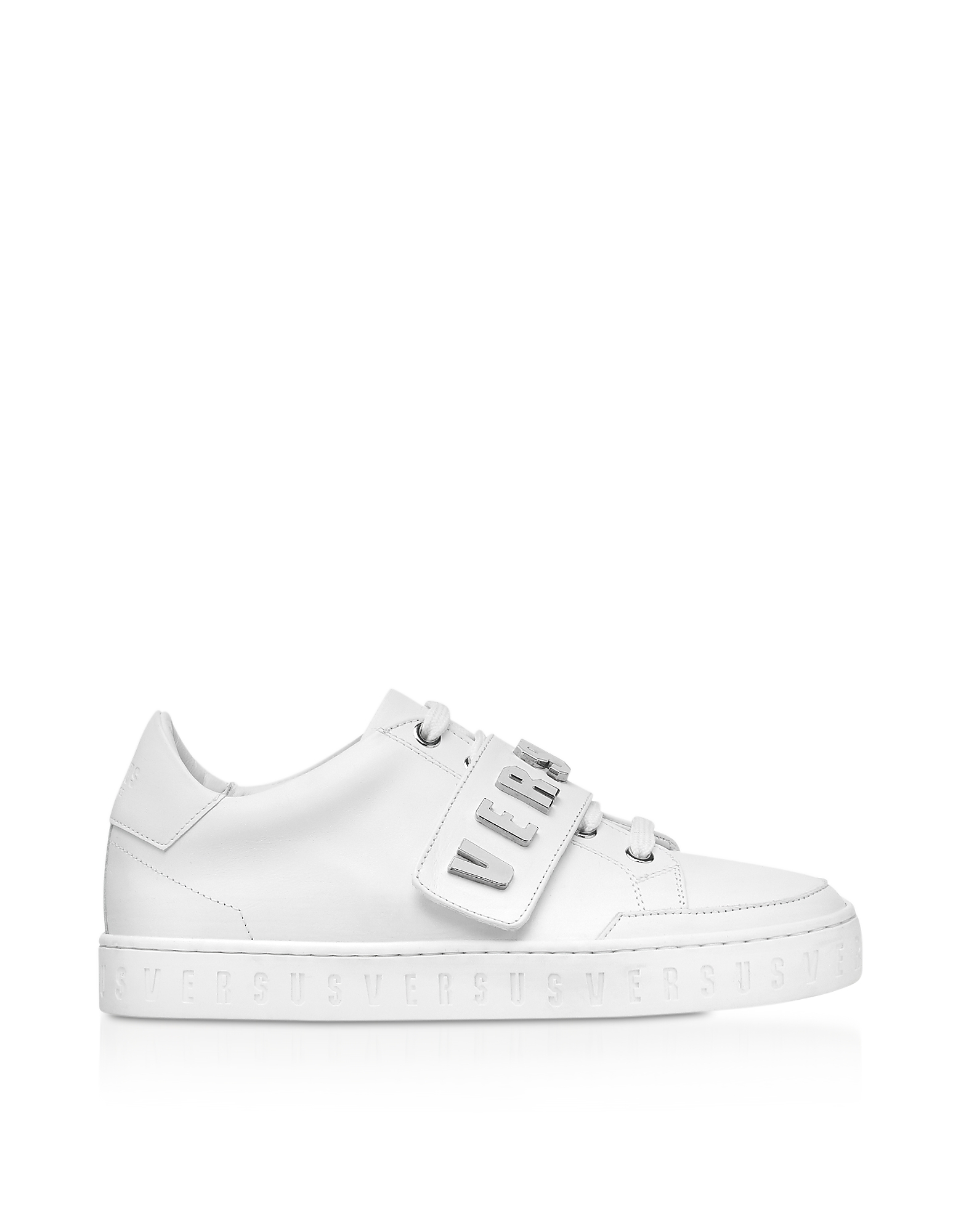

Optic White Leather Low Top Trainers w/Silvertone Metal Signature Logo
