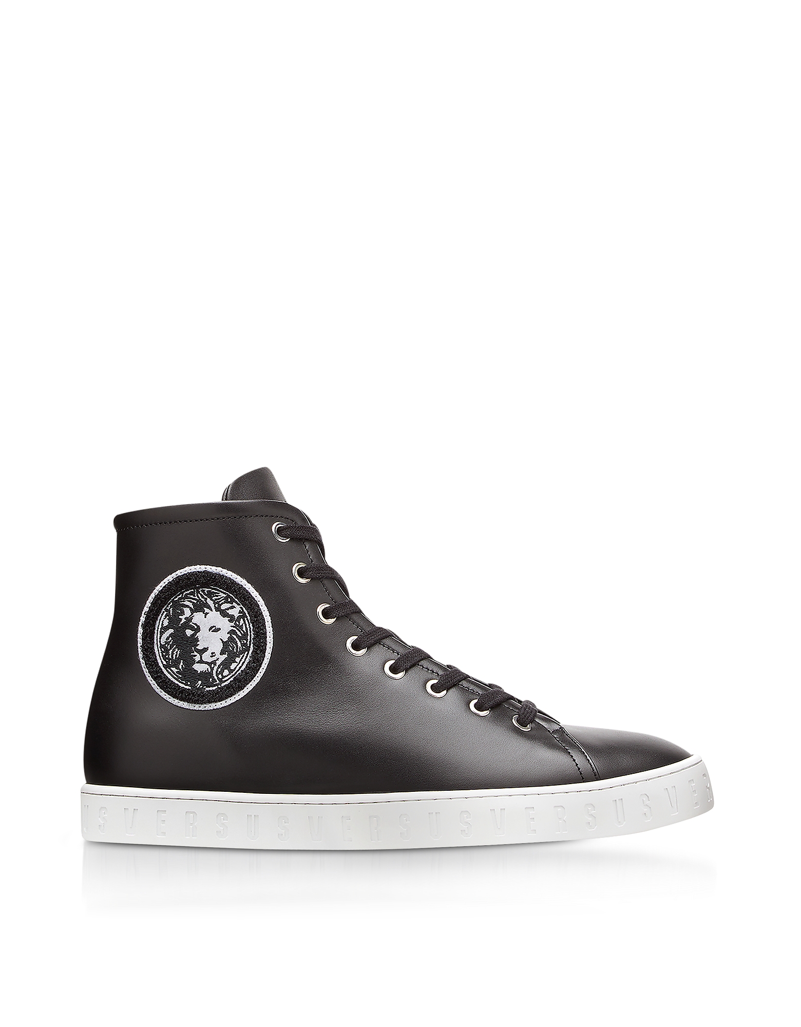 

Black Leather High Top Men's Sneakers w/Embroidered Lion Head Logo