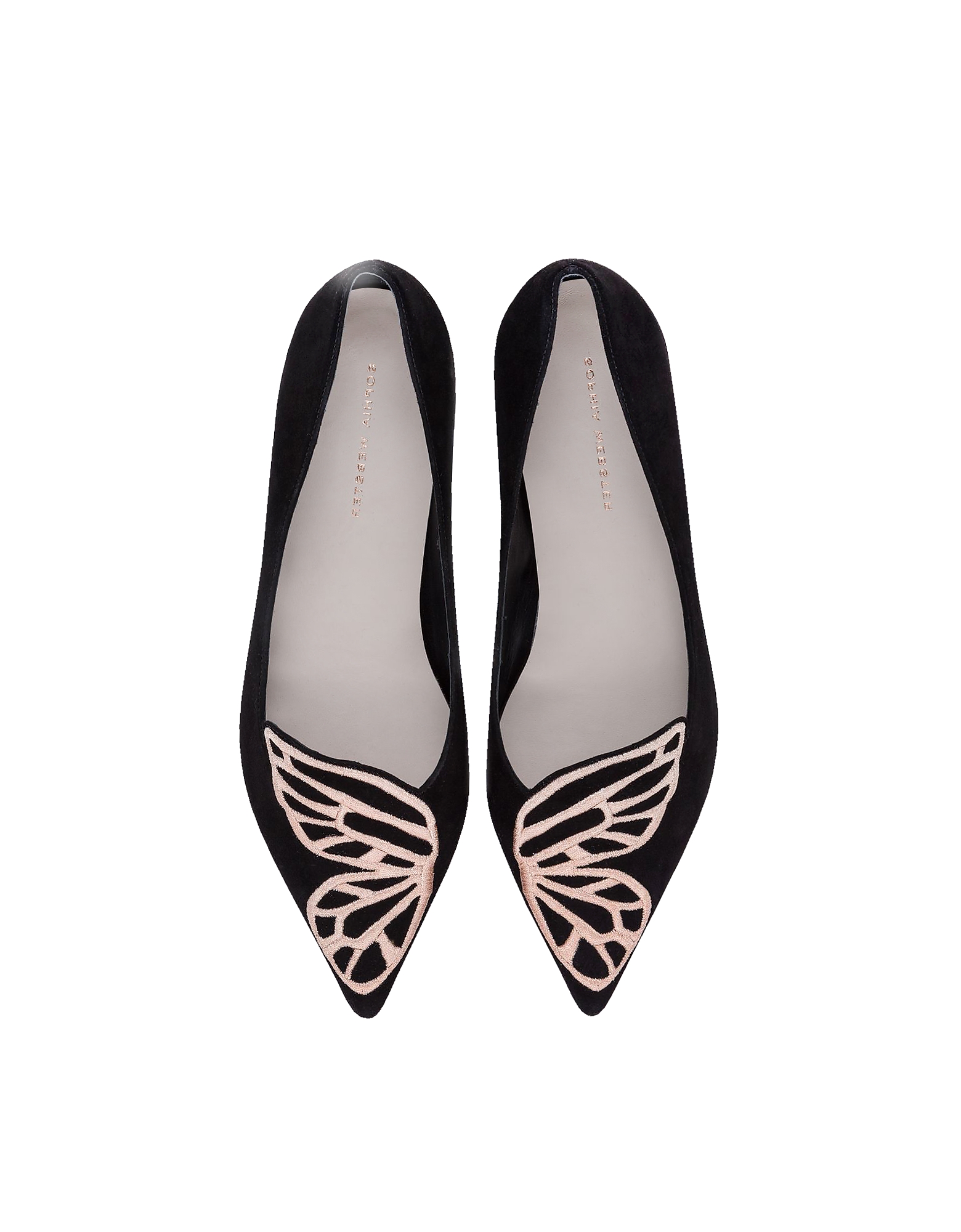 

Black Suede and Rose Gold Bibi Butterfly Flat Ballerinas