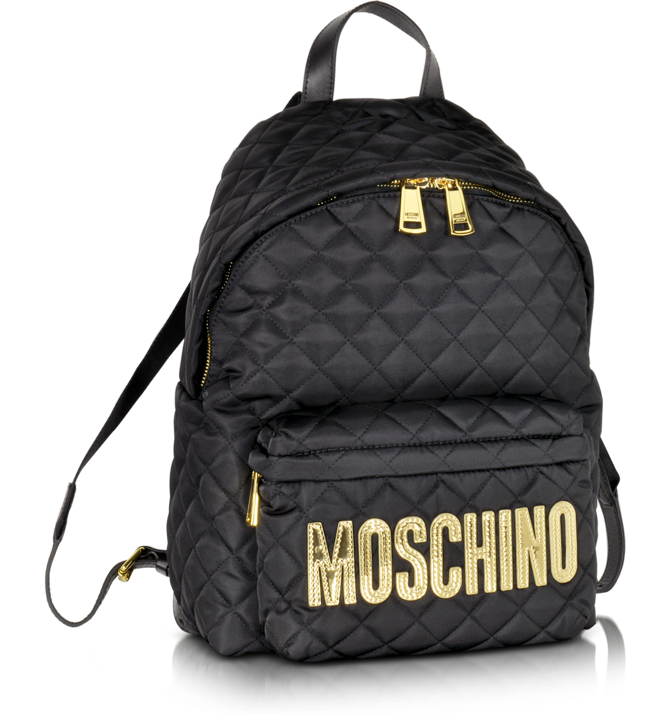 Moschino Black Quilted Nylon Backpack w/Laminated Logo at FORZIERI