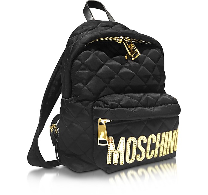 MOSCHINO Large Logo Quilted Nylon Backpack, Black/Gold | ModeSens