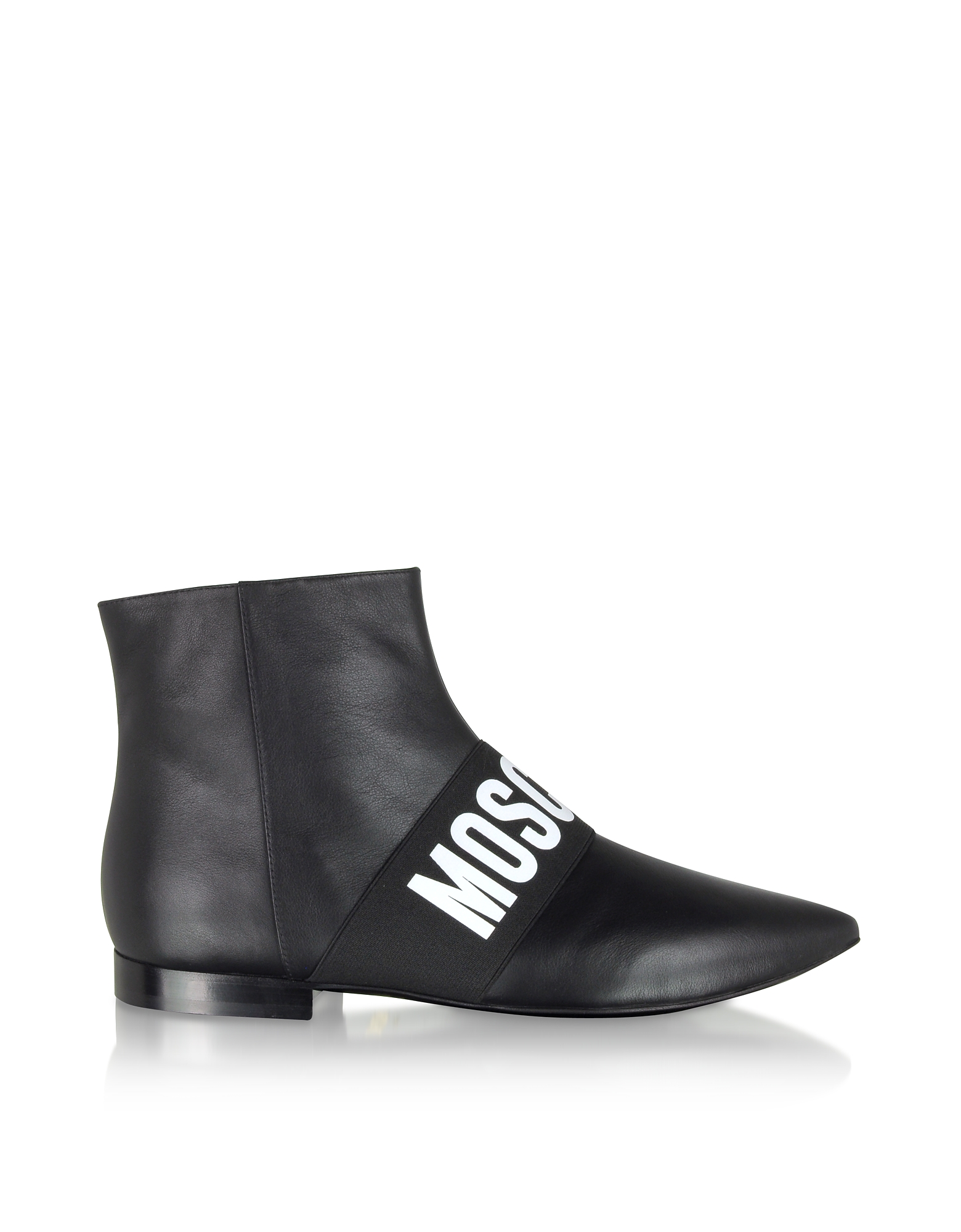 

Black Signature Leather Flat Ankle Boots