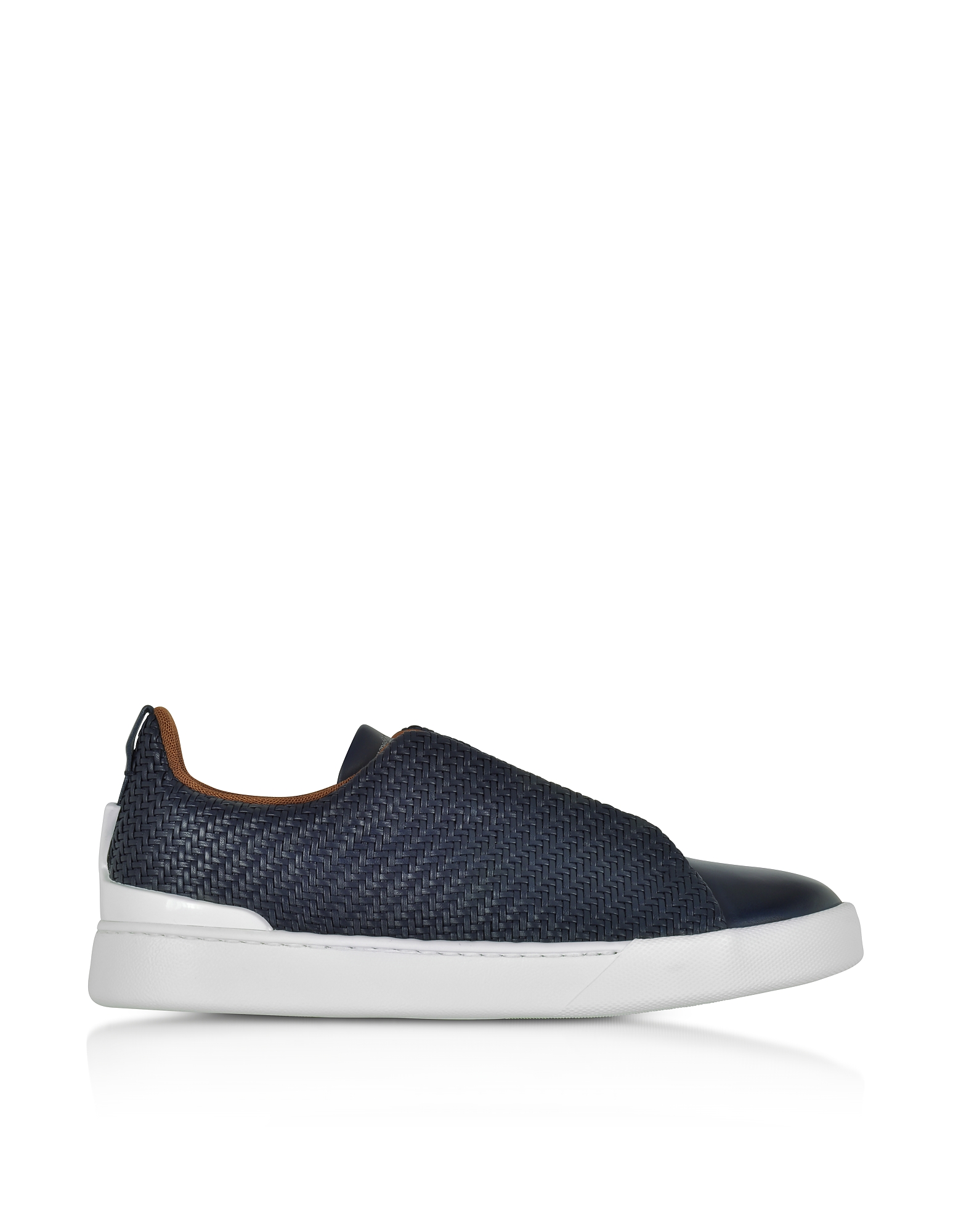 

Deep Blue Triple Stitch Woven Leather Low Top Sneakers